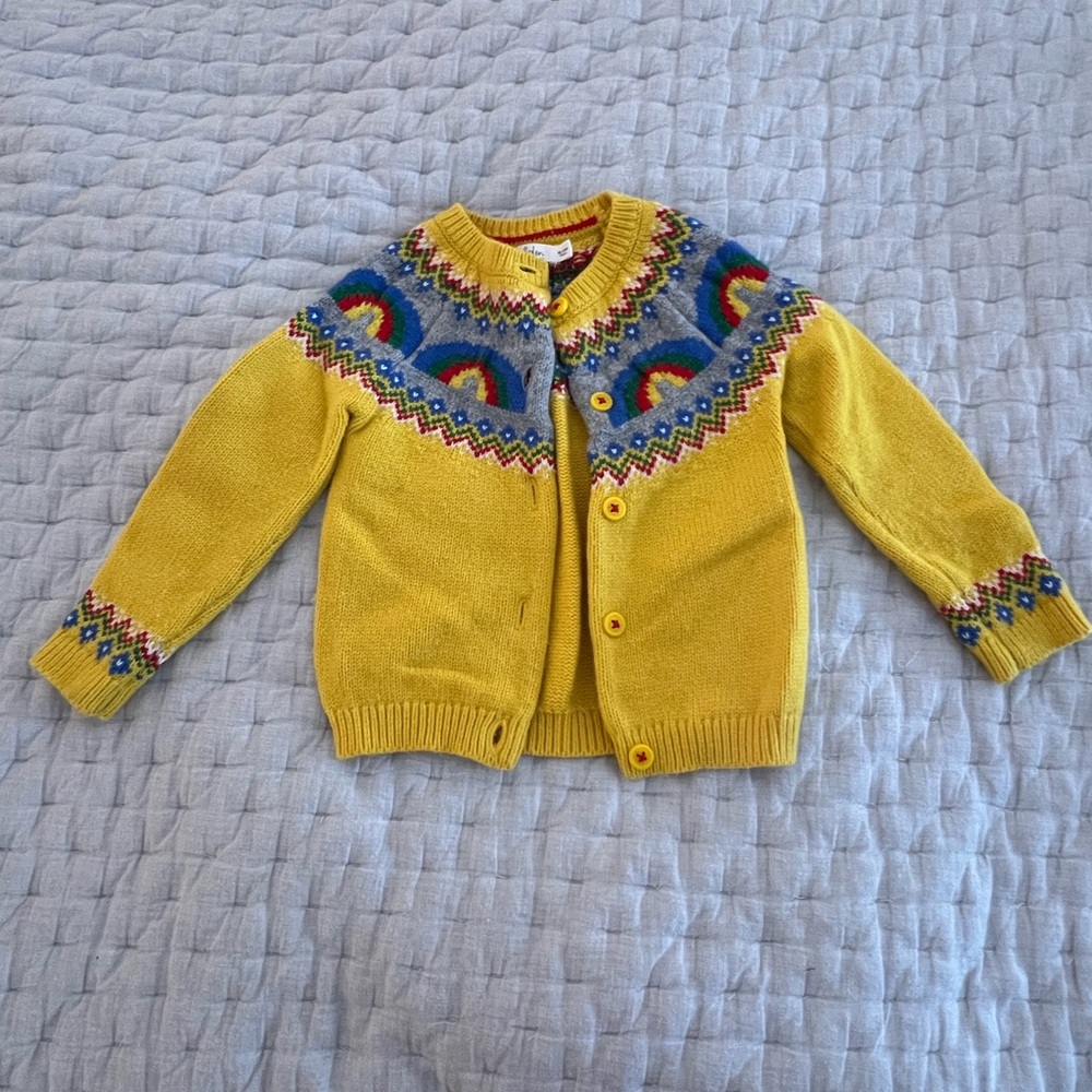 VGUC Baby Boden Yellow Rainbow Cardigan Size 18-24 months